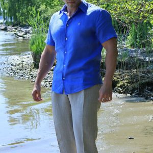 Persian Blue Linen Shirt (Short-Sleeve) 4